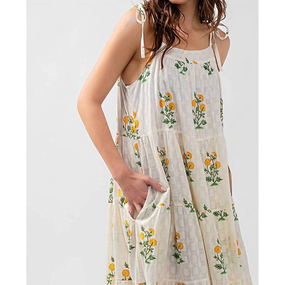 NEW URBAN DAIZY tiered floral cotton maxi dress in white green yellow - Picture 10 of 10